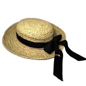 The Scala Collection Tan Crocheted Raffia Straw Sunhat with Black Bow O/S